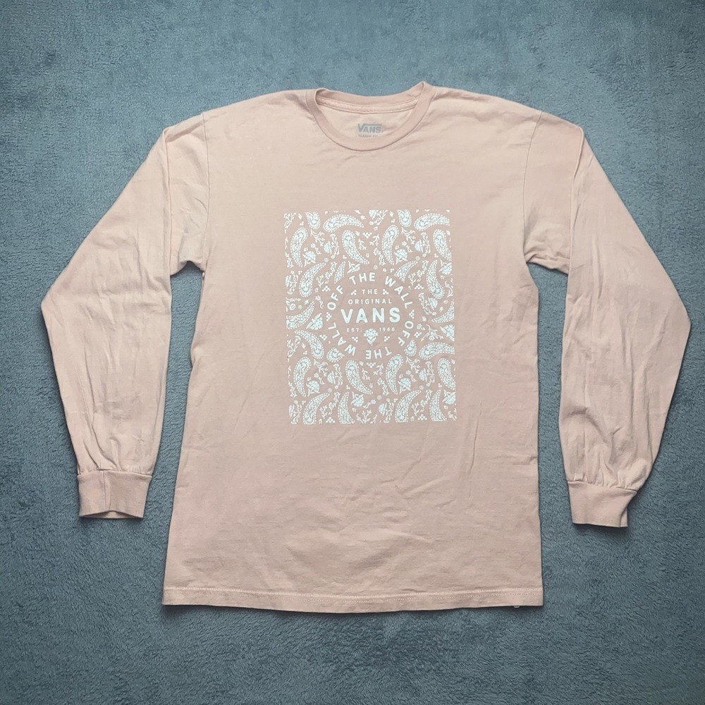 Vans Long Sleeve T-Shirt Men's Size Small Light Pink Graphic Tee Surf Skate